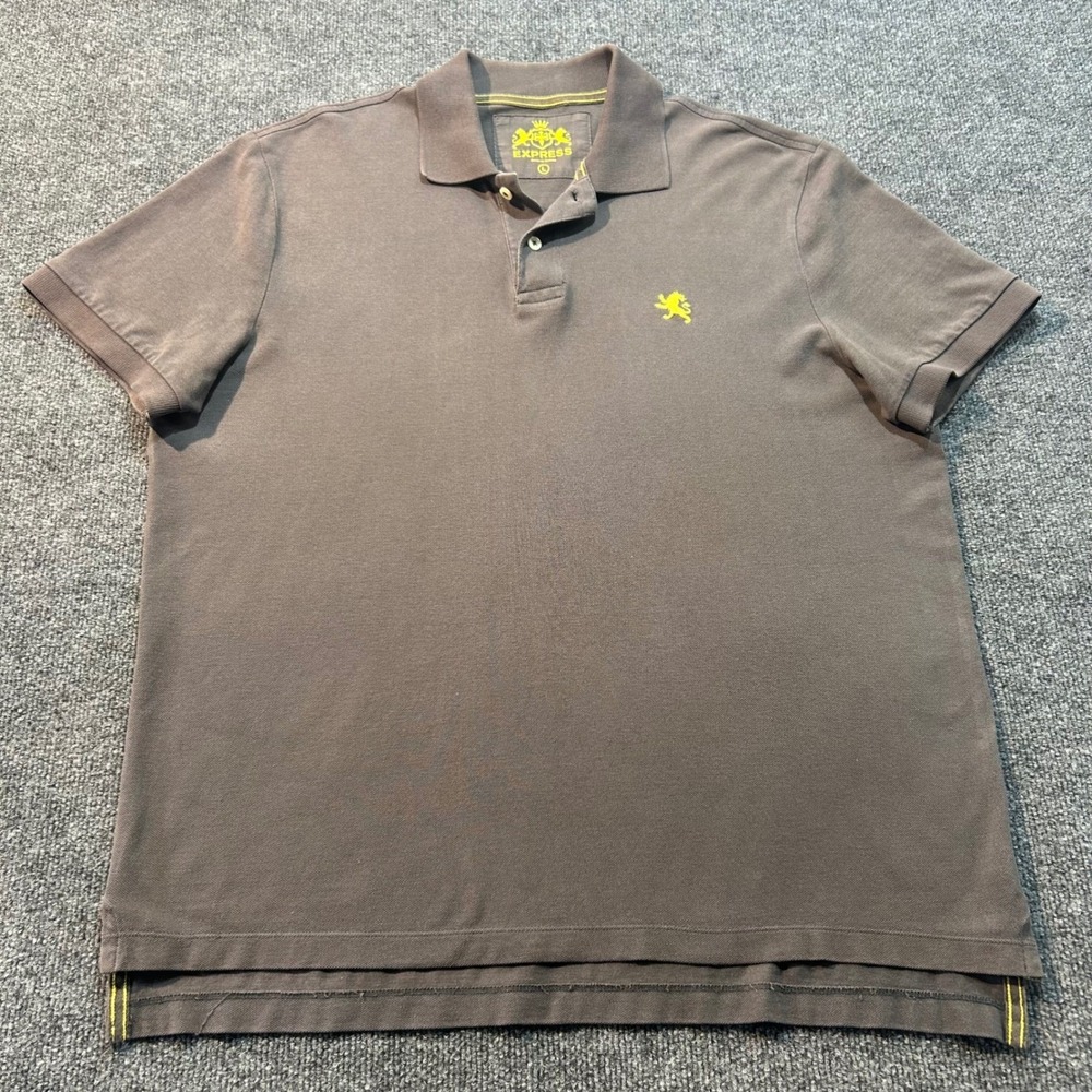 Express Mens Polo Size L Gray Pique Preppy Logo Casual - Picture 5 of 9